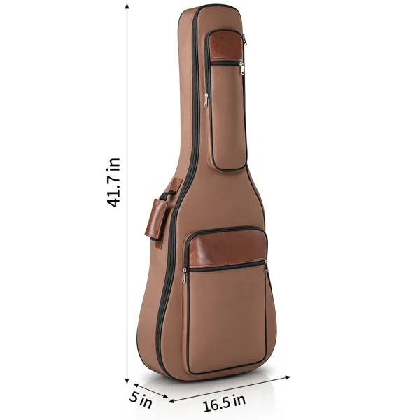 600D Extra-Thick Oxford Cloth Acoustic Guitar Bag with 10mm Sponge Padding — Brown (Fits 41/40-inch Guitars) view 2