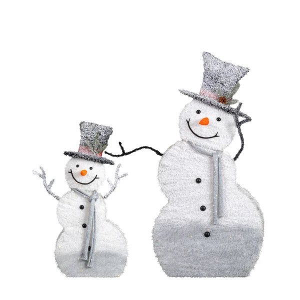 Set of 2 Lighted Snowman with Top Hat Christmas Decorations, Pre-lit 2D Holiday Decor with 80 Warm White LED Lights for Xmas Outdoor Indoor Decor Lighted Holiday Displays