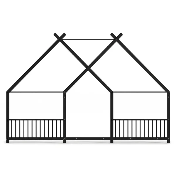Full Size Metal House Bed Frame, Montessori Floor Bed with Safety Side Guard Rails, No Box Spring Needed, House-Shaped Platform Bed for Kids Toddlers Boys Girls, Black view 5