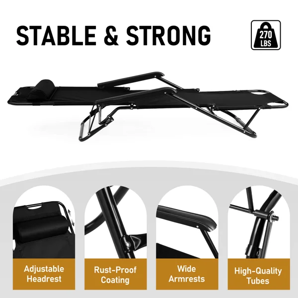 Portable Dual Purposes Extendable Folding Reclining Chair Black view 2