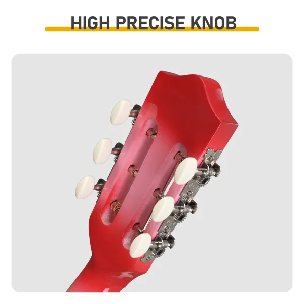 Pink 30-inch acoustic guitar with pick, strings, capo, gig bag, tuner and shoulder strap view 6