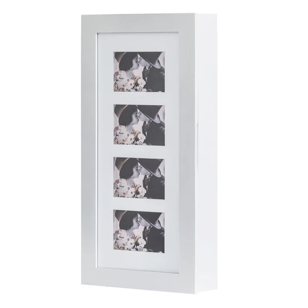 Simple PVC Wood Grain Coating Photo Storage Damp-proof Jewelry Mirror Cabinet White view 2