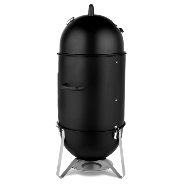 Vertical Steel Charcoal Smoker, Heavy Duty Three Layer Round BBQ Grill Smokey Mountain Cooker for Outdoor Cooking, Black view 2