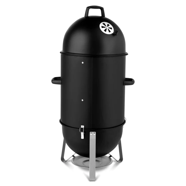 Vertical Steel Charcoal Smoker, Heavy Duty Three Layer Round BBQ Grill Smokey Mountain Cooker for Outdoor Cooking, Black view 3