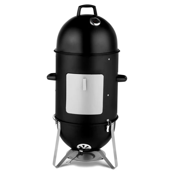 Vertical Steel Charcoal Smoker, Heavy Duty Three Layer Round BBQ Grill Smokey Mountain Cooker for Outdoor Cooking, Black view 4