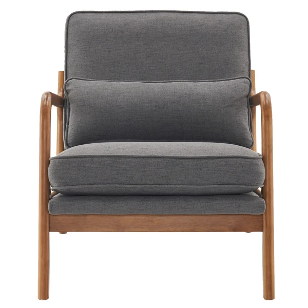[Same Code:33734058]Oak Armrest Oak Upholstered Single Lounge Chair Indoor Lounge Chair Dark Grey view 3