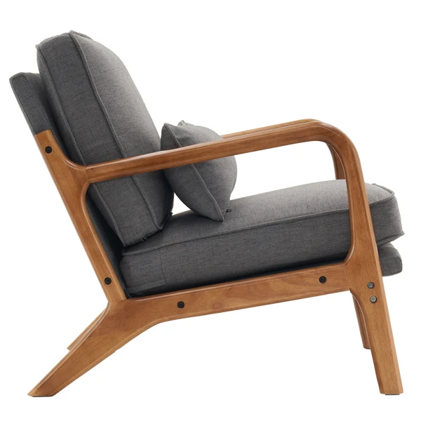 [Same Code:33734058]Oak Armrest Oak Upholstered Single Lounge Chair Indoor Lounge Chair Dark Grey view 4
