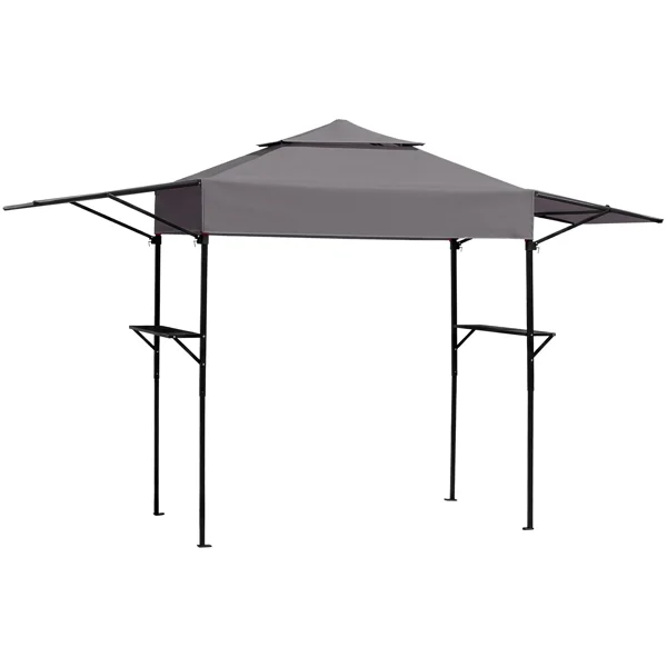 3.3x12.5FT Double Top Grill Gazebo, Dark Gray Polyester BBQ Canopy with Adjustable Side Sunshades, Black Powder Coated Folding Frame, Mesh Trays & Carry Bag view 2