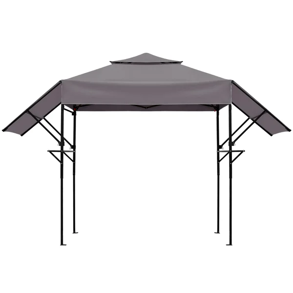 3.3x12.5FT Double Top Grill Gazebo, Dark Gray Polyester BBQ Canopy with Adjustable Side Sunshades, Black Powder Coated Folding Frame, Mesh Trays & Carry Bag