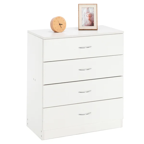 MDF Wood Simple 4-Drawer Dresser White view 3