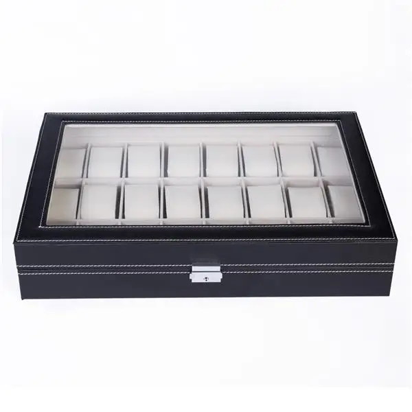 24 Compartments Top-level Opening Style Leather Watch Collection Box Black view 3