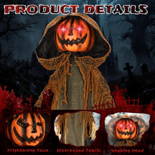 5.8ft Halloween Decorations Outdoor Life Size Animatronics Pumpkin Ghost, Sound-Actived Party Decor with Creepy Sound, Scary Haunted House Props for Garden Yard Lawn view 5
