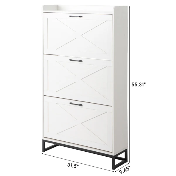 Barn door three-drawer cabinet with top panel; shoe cabinet; particleboard; 80*24*145cm; distressed white view 6