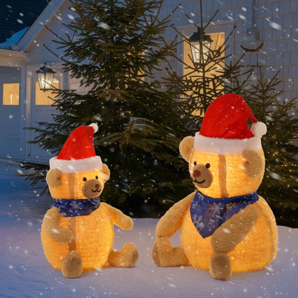 Set of 2 Lighted Plush Bear Christmas Decorations, Pre-lit Pull Up Holiday Decor with 60 Warm White LED Lights for Xmas Outdoor Indoor Decor Lighted Holiday Displays view 4