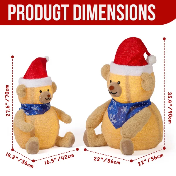 Set of 2 Lighted Plush Bear Christmas Decorations, Pre-lit Pull Up Holiday Decor with 60 Warm White LED Lights for Xmas Outdoor Indoor Decor Lighted Holiday Displays view 6