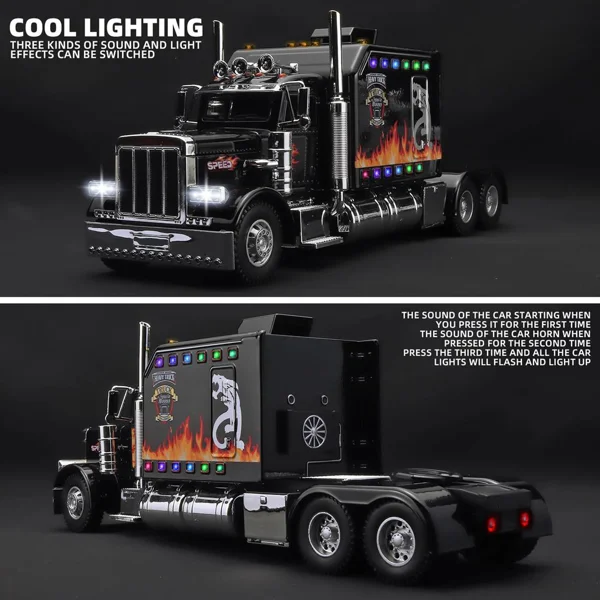 Semi Truck Toys for Boy Heavy Trucks,Metal Diecast Trucks Model Pull Back Cars with Light and Sound,Truck and Trailer Toys for Boys,Toy Trucks for Boys Age 4-8 view 3