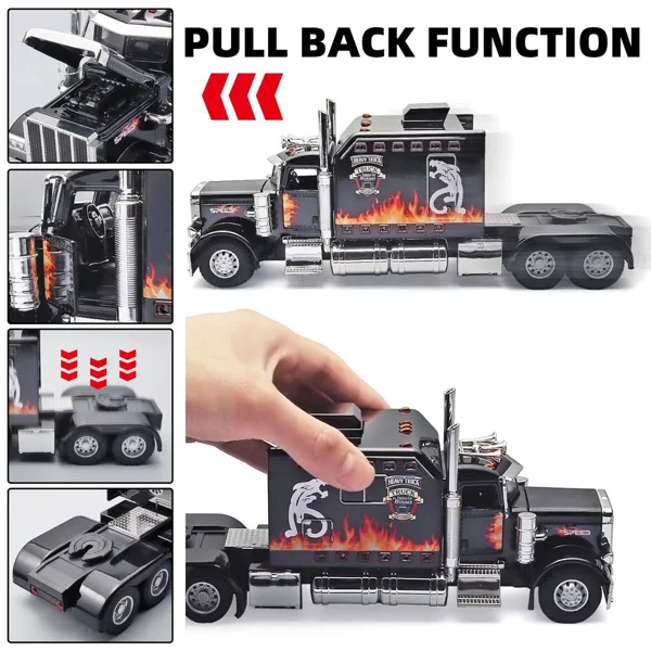 Semi Truck Toys for Boy Heavy Trucks,Metal Diecast Trucks Model Pull Back Cars with Light and Sound,Truck and Trailer Toys for Boys,Toy Trucks for Boys Age 4-8 view 4