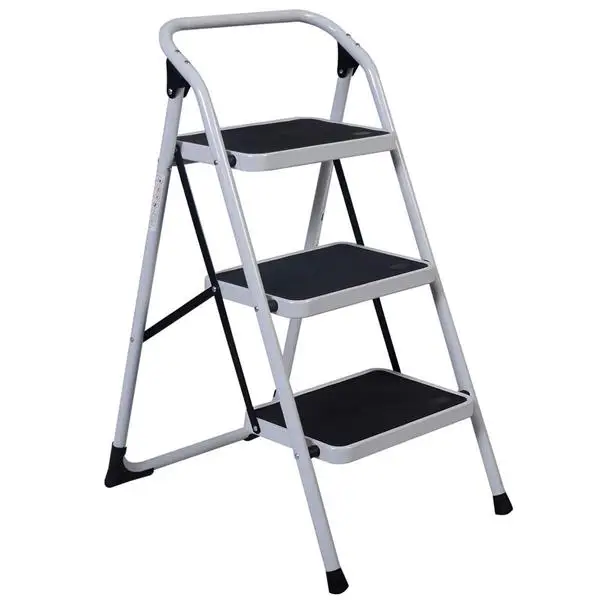 Home Use 3-Step Short Handrail Iron Ladder Black & White view 2