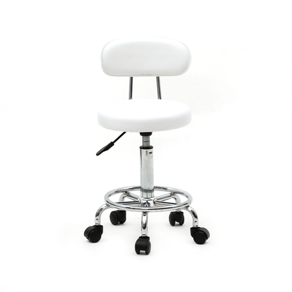Round Adjustable Salon Styling Chair Stool with Backrest White Base for Barbershop Spa