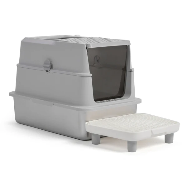 Stainless Steel Cat Litter Box, Covered Extra Large Cat Litter Box Enclosure, Metal Kitty Litter Boxes with Lid, Litter Scoop, and Filter Pedal, Anti-Leakage, Non-Stick, Easy to Clean view 5