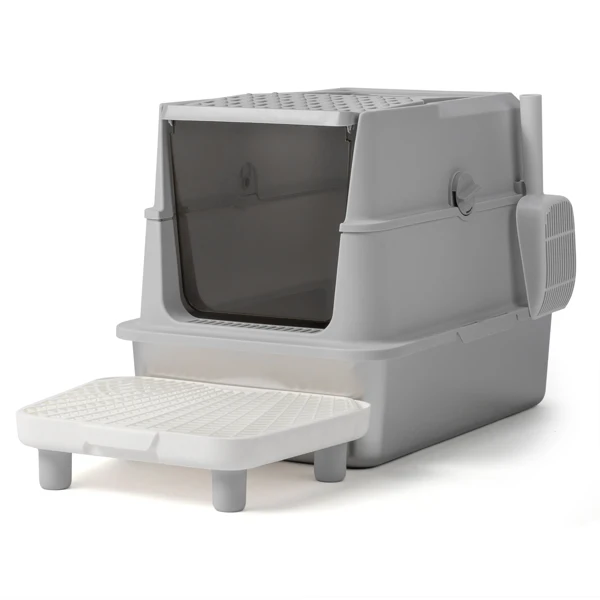 Stainless Steel Cat Litter Box, Covered Extra Large Cat Litter Box Enclosure, Metal Kitty Litter Boxes with Lid, Litter Scoop, and Filter Pedal, Anti-Leakage, Non-Stick, Easy to Clean