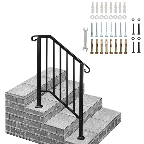 Artisasset Matte Black Outdoor 2-Step Iron Handrail view 4