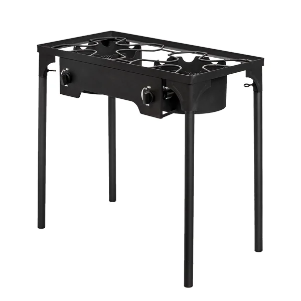 Outdoor Camp Stove High Pressure Propane Gas Cooker Portable Cast Iron Patio Cooking Burner (Double Burner 150000-BTU) view 4