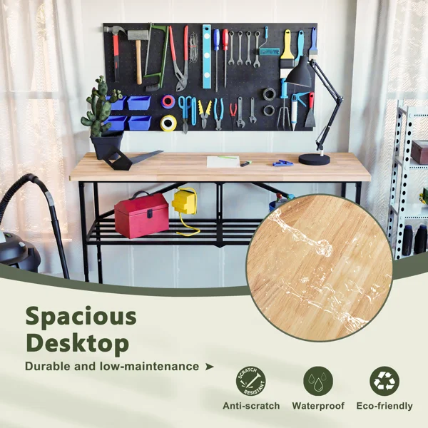 Foldable Hardwood Workbench Adjustable Wood-Top Utility Table with Locking Casters view 5