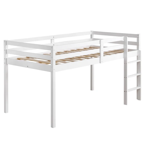 Elevated Cross Bracing Straight Ladder Twin Pine Wooden Bed White view 2