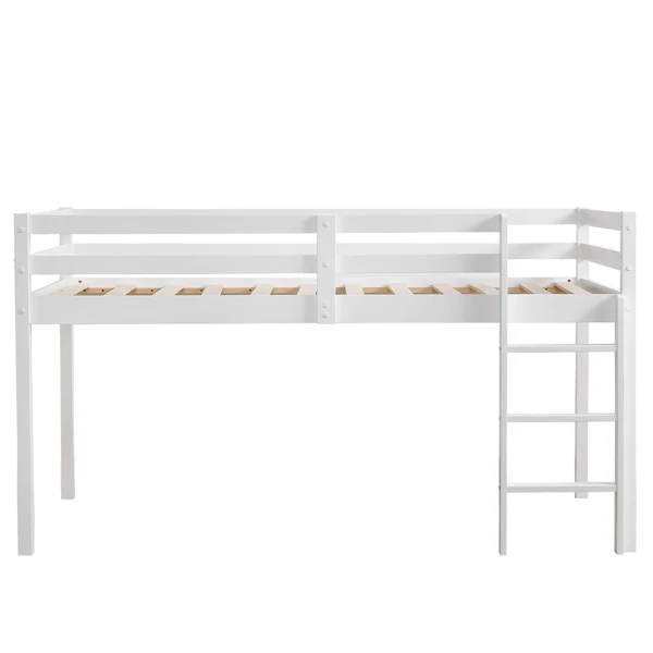 Elevated Cross Bracing Straight Ladder Twin Pine Wooden Bed White view 3