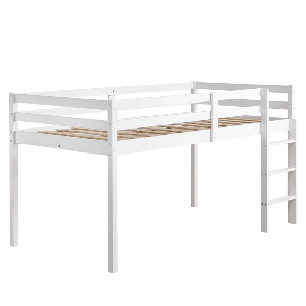 Elevated Cross Bracing Straight Ladder Twin Pine Wooden Bed White view 5