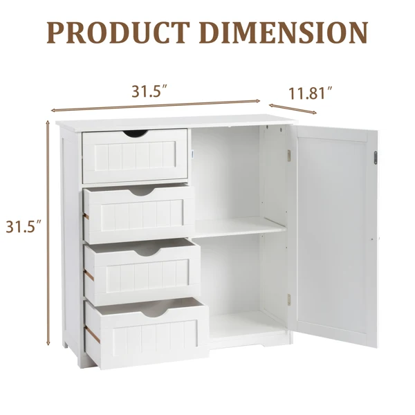 White MDF with paint finish + melamine veneer on particleboard, vertical stripes, 80*30*80cm, 4 drawers, 1 door, bathroom vanity view 3