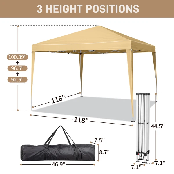 3 x 3m Two Doors & Two Windows Practical Waterproof Right-Angle Folding Tent Khaki view 2