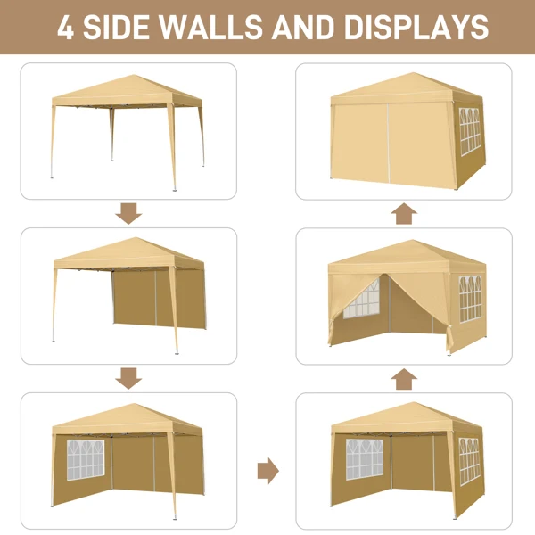 3 x 3m Two Doors & Two Windows Practical Waterproof Right-Angle Folding Tent Khaki view 6