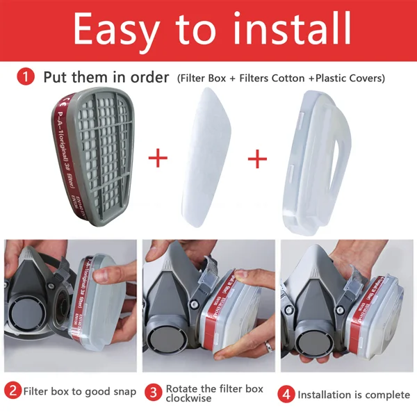 1 Pack 7in1 Half Face Mask, Two Filters Included - Facepiece (Not NIOSH approved) view 4