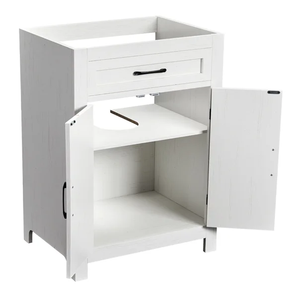 Washed white particleboard with melamine veneer, barn double door with U-shaped internal shelves, washbasin cabinet, 61*47*85cm (24 inches) view 3