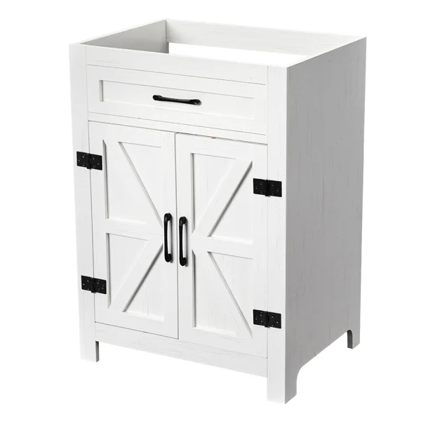 Washed white particleboard with melamine veneer, barn double door with U-shaped internal shelves, washbasin cabinet, 61*47*85cm (24 inches) view 4
