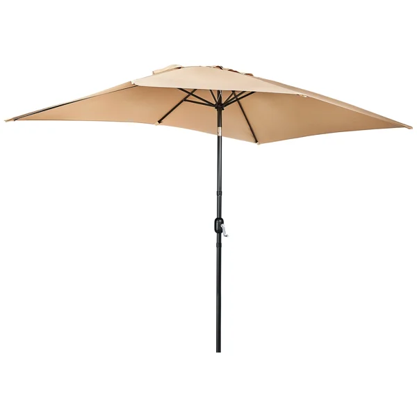 10 x 6.5 FT Square Patio Umbrella, Tilting Outdoor Market Umbrella with 6 Iron Ribs & Iron Pole, Polyester Fabric Yard Sun Shade Umbrella Khaki view 2