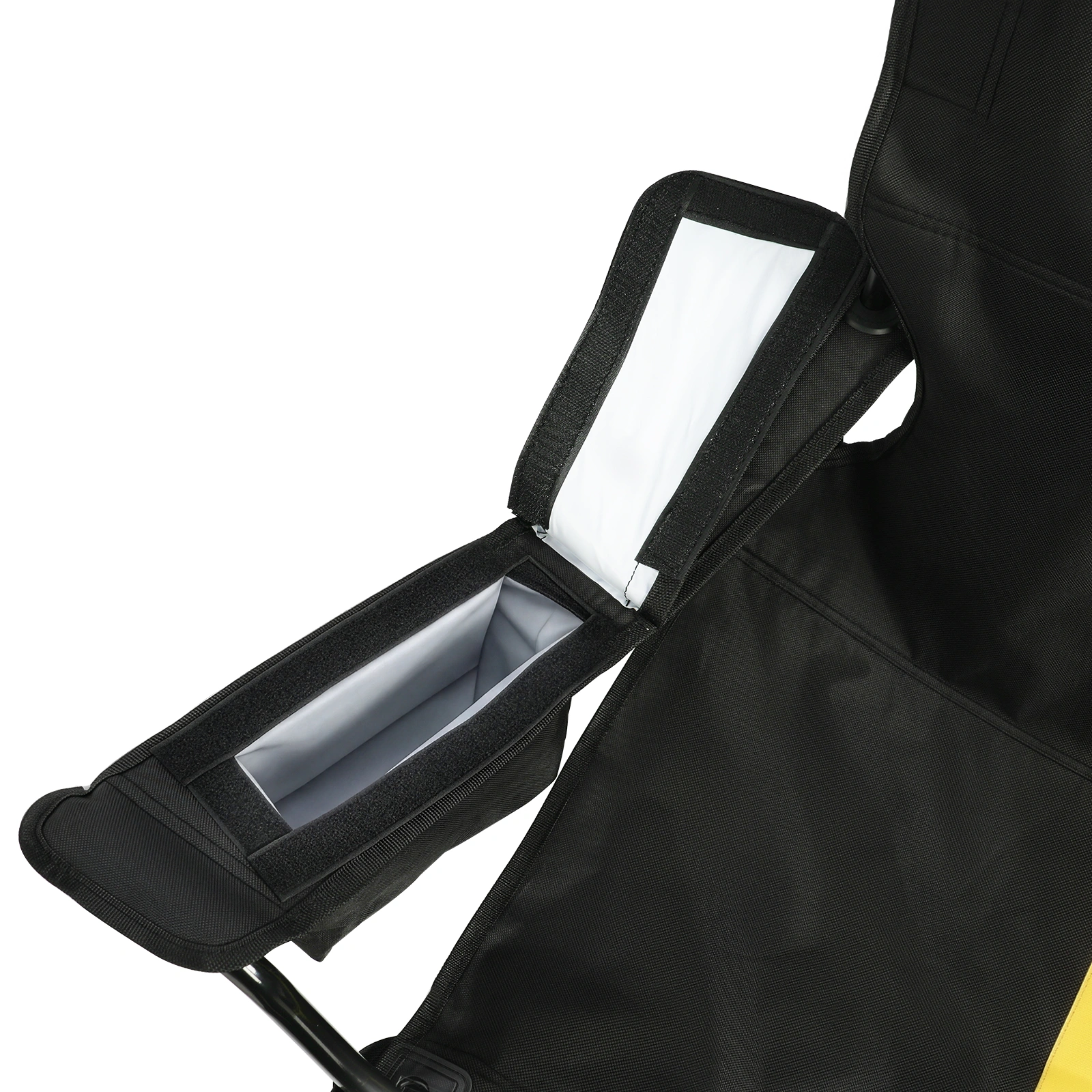 Folding Camping Chair with Cooler Bag, 350LBS Heavy Duty Portable Outdoor Chair w/ Cup Holder, Side Pocket & Carry Bag, 33.7x20.5x33.5 Inch, Black with Yellow Stripes, Beach Picnic Fishing view 13
