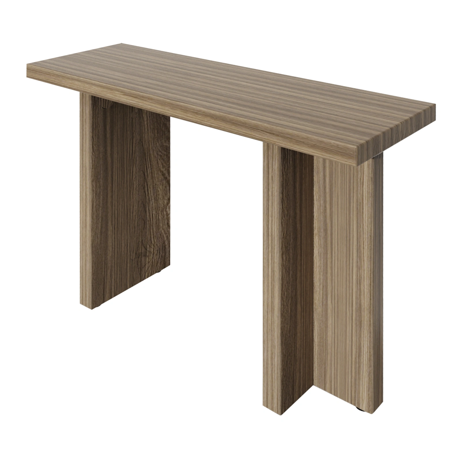 42 Inch Oak Finish Entryway Console Table, T-Leg MDF Narrow Hallway Table with 3D Paper Laminate for Living Room Bedroom