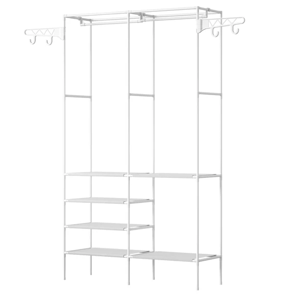 66.1x42.1x14.2in Perfect 4 layers of shelves Closet Organizing rack, weight capacity of the hanging rod and the fabric rack reaches up to 33lbs and 11lbs separately. view 3