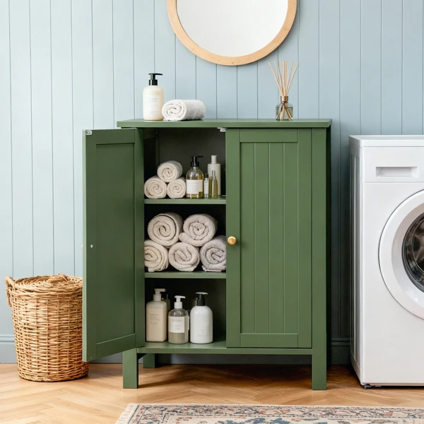 Forest Green MDF Painted with Vertical Stripes, 60*30*80cm, Double Door Bathroom Vanity view 6