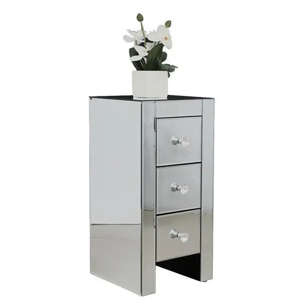 Mirrored Glass Bedside Table with Three Drawers Size S view 2