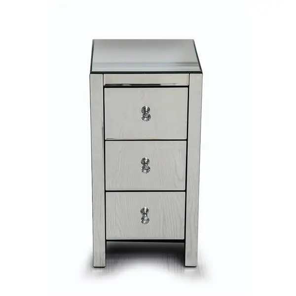 Mirrored Glass Bedside Table with Three Drawers Size S view 3