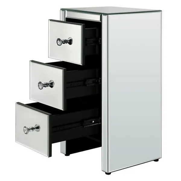 Mirrored Glass Bedside Table with Three Drawers Size S view 4