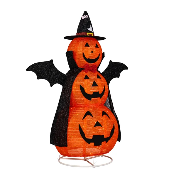 5ft Orange 3-Tier Retractable Fabric Pumpkin Halloween Light Decor with Cape & Wings, 130 Warm White LED String Lights, 4.5V 3.6W view 4