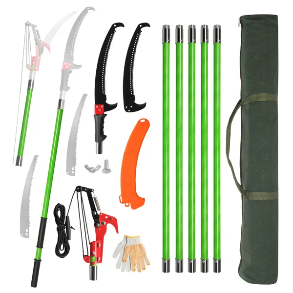 24ft Manual Pole Saw, Lightweight Tree Trimmers Long Handle Pruner Set, Sharp Steel Blade and Scissors Pole Saw for Trimming Palm, Pear Tree, Fir Tree, Other High Trees and Shrubs view 2