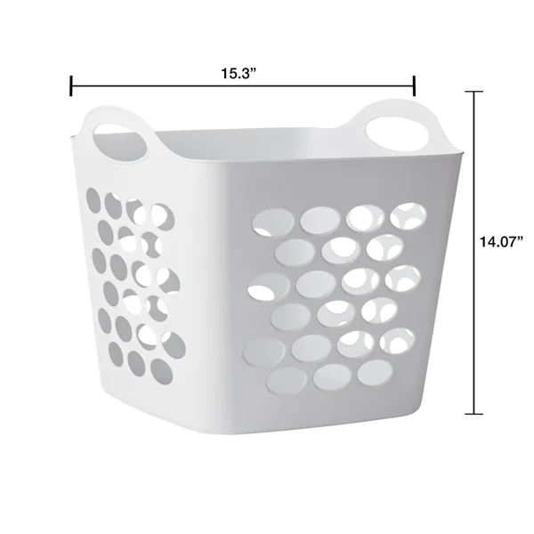 (4 pack)Plastic Laundry Hamper, Flexible Square, Breathable with Handles, White view 2