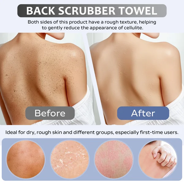 Premium Bamboo Fiber Exfoliating Body Scrubber Towel – Deep Clean & Gentle Exfoliation for Smooth Skin-Grey view 3