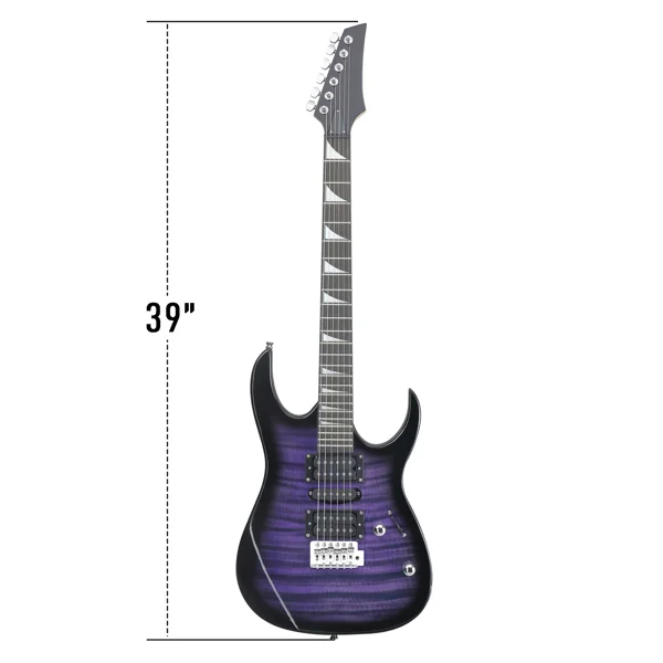 170 Model 39in Electric Guitar HSH Pickups Black complete starter kit suit for Hard Rock Tiger-striped Purple view 2
